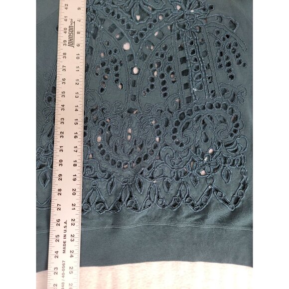 Dries Van Noten Teal Cotton Embroidered Cutout Lace Sweatshirt Womens Small - Picture 9 of 9